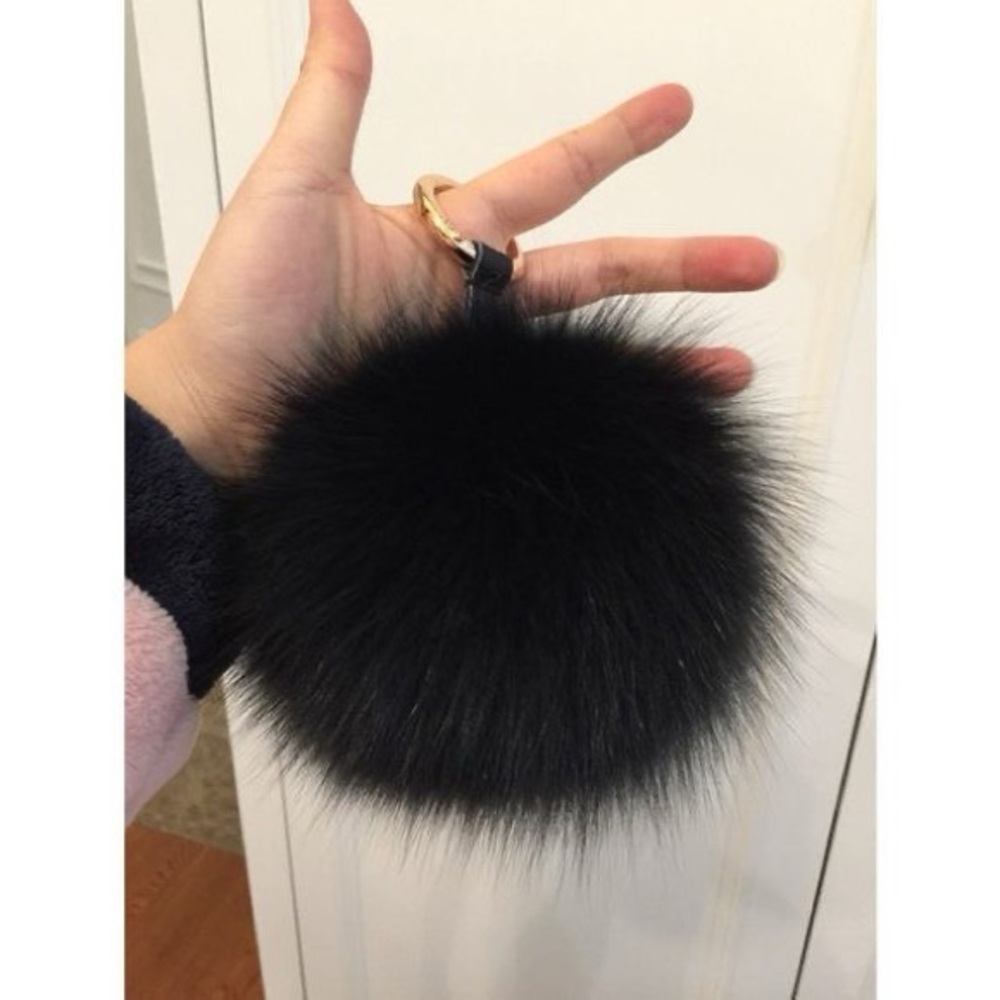 Michael Kors BLACK FOX FUR PEACE POM POM KEY CHARM